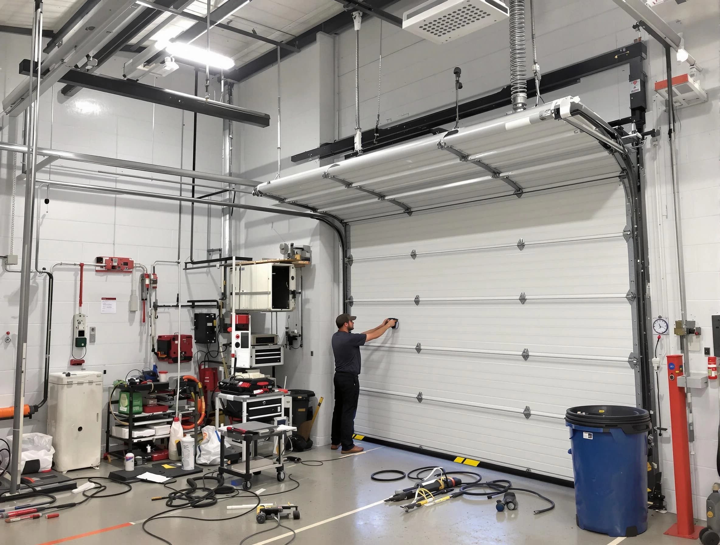 Swissvale Garage Door Repair certified technician performing commercial door repair at a Swissvale business facility