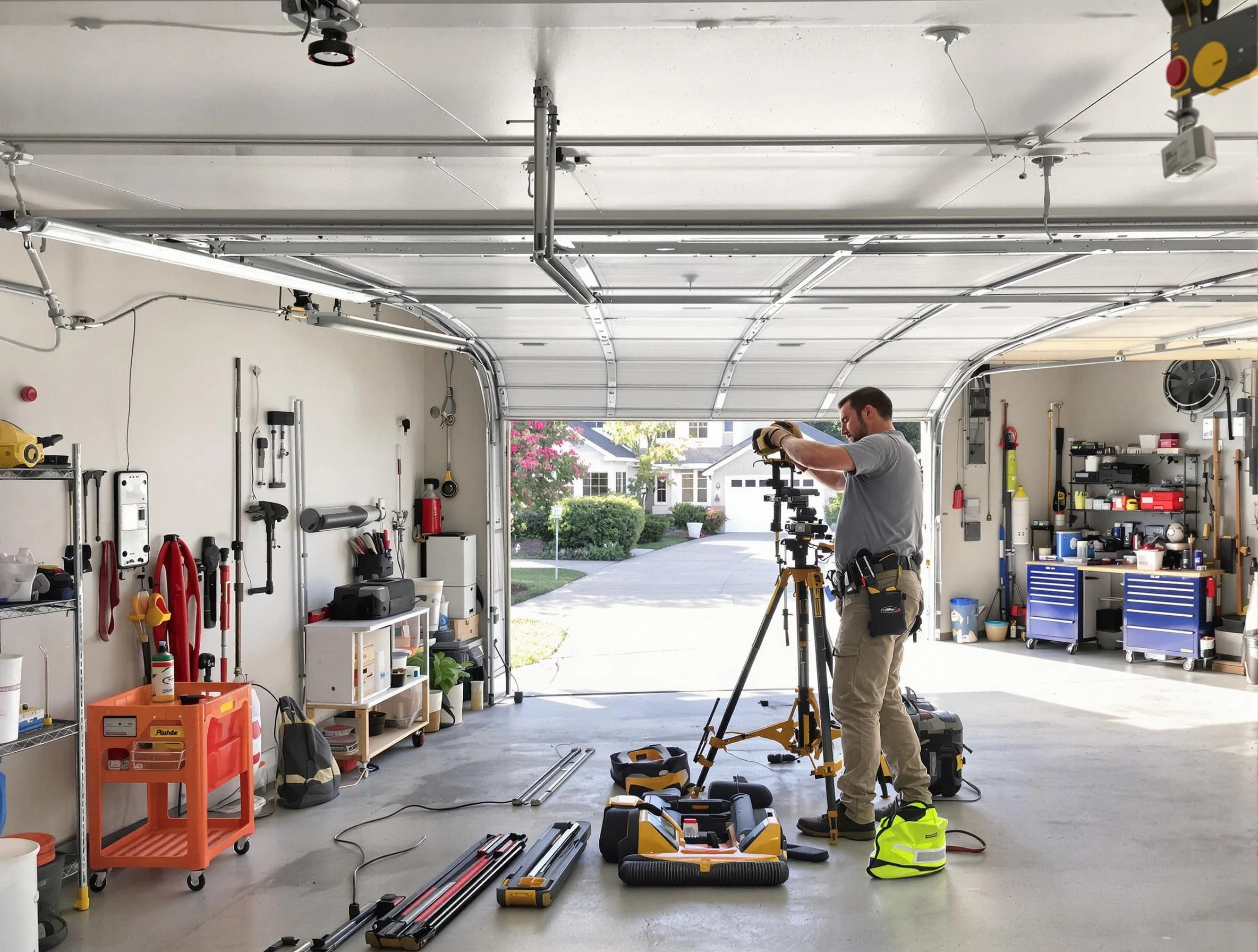 Swissvale Garage Door Repair specialist performing laser-guided track alignment in Swissvale